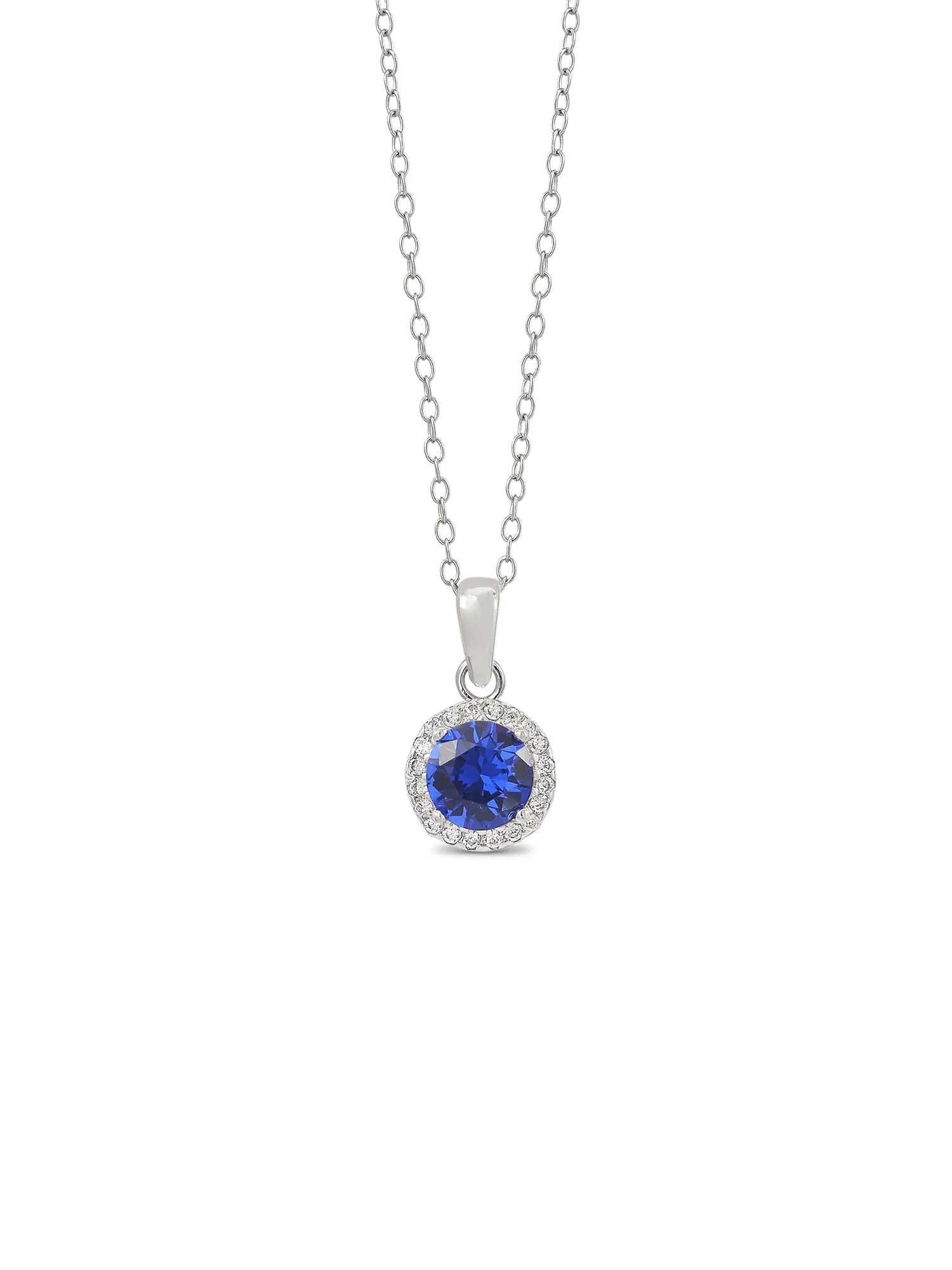 1.06 Carat Sterling Silver Blue Sapphire Halo Necklace With Chain For Women