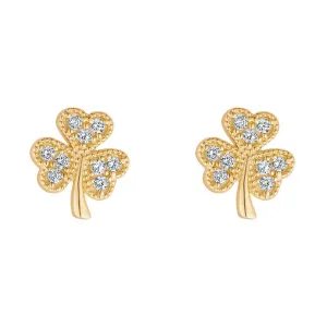 10K Gold Shamrock cz Earrings