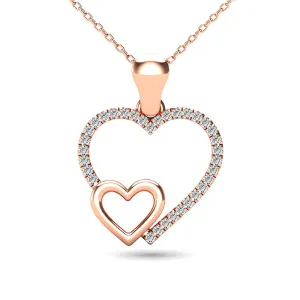 10K Rose Gold 1/20 Ctw Diamond Double Heart Pendant