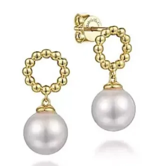 14 Karat Yellow Drop Pearls Earrings