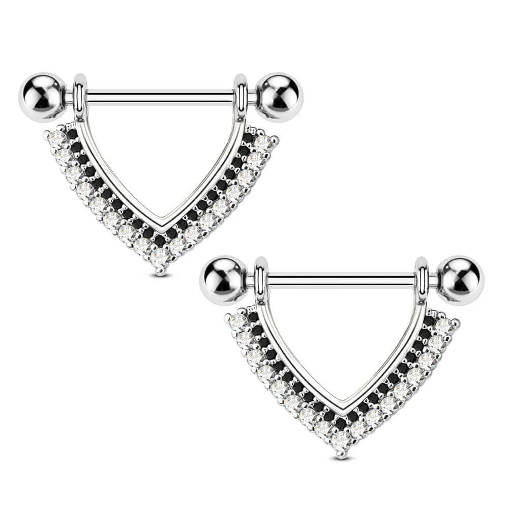 14G Double Layer CZ Black Dangle Nipple Rings