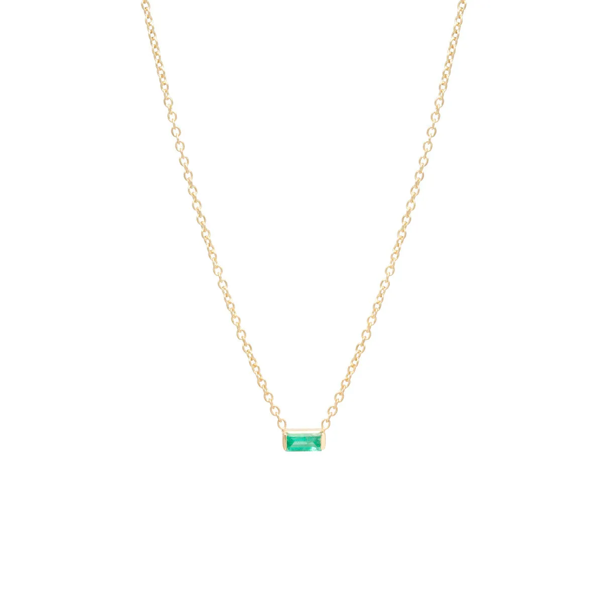 14k Emerald Baguette Necklace | May Birthstone