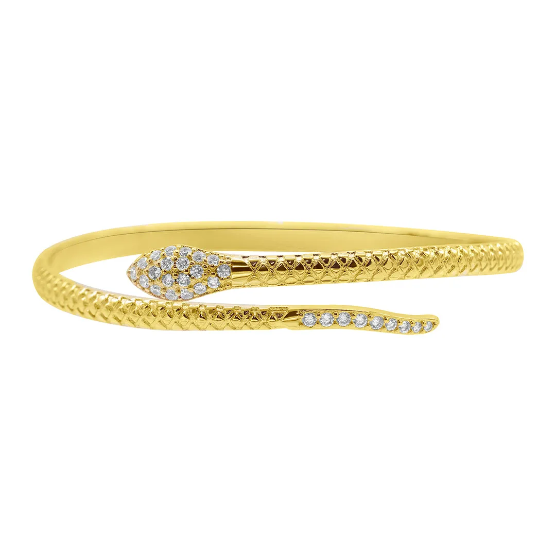 14k Gold Plated Adjustable Crystal Snake Cuff