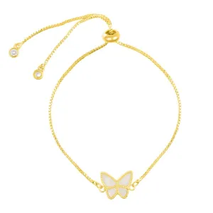 14k Gold Plated White Butterfly Bolo Bracelet