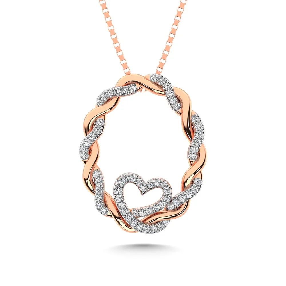 14K Rose Gold Diamond 1/4 Ct.Tw. Circle and Heart Fashion Pendant