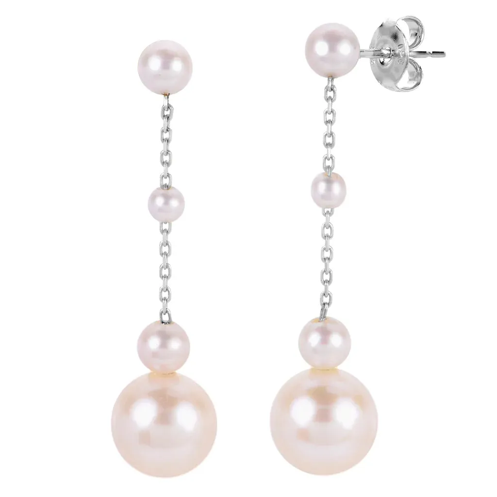 14K White Fresh Water Pearl Dangle Earrings