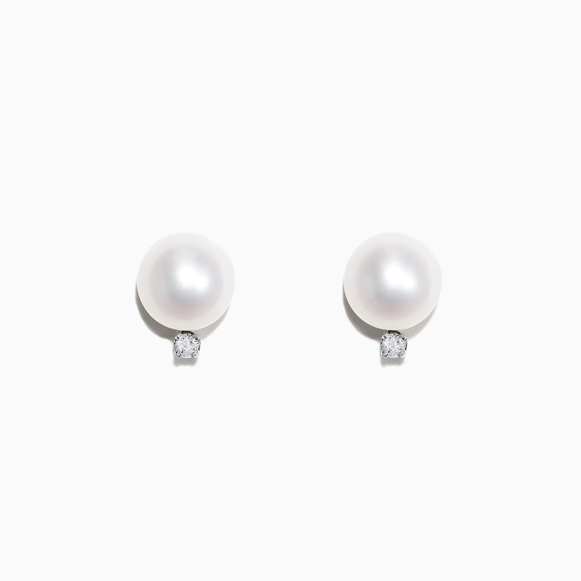 14K White Gold Cultured Fresh Water Pearl & Diamond Earrings. 0.05 TCW