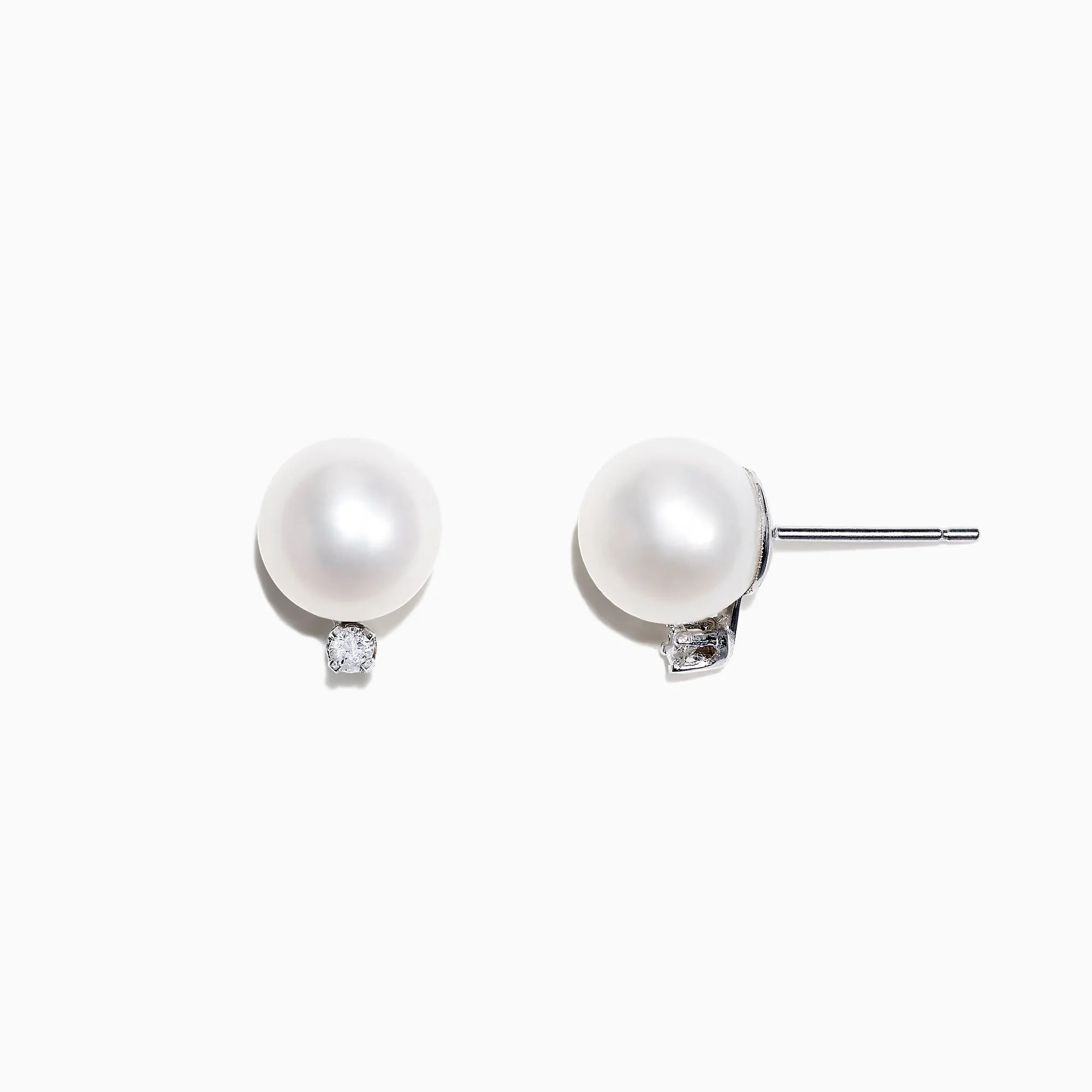 14K White Gold Cultured Fresh Water Pearl & Diamond Earrings. 0.05 TCW