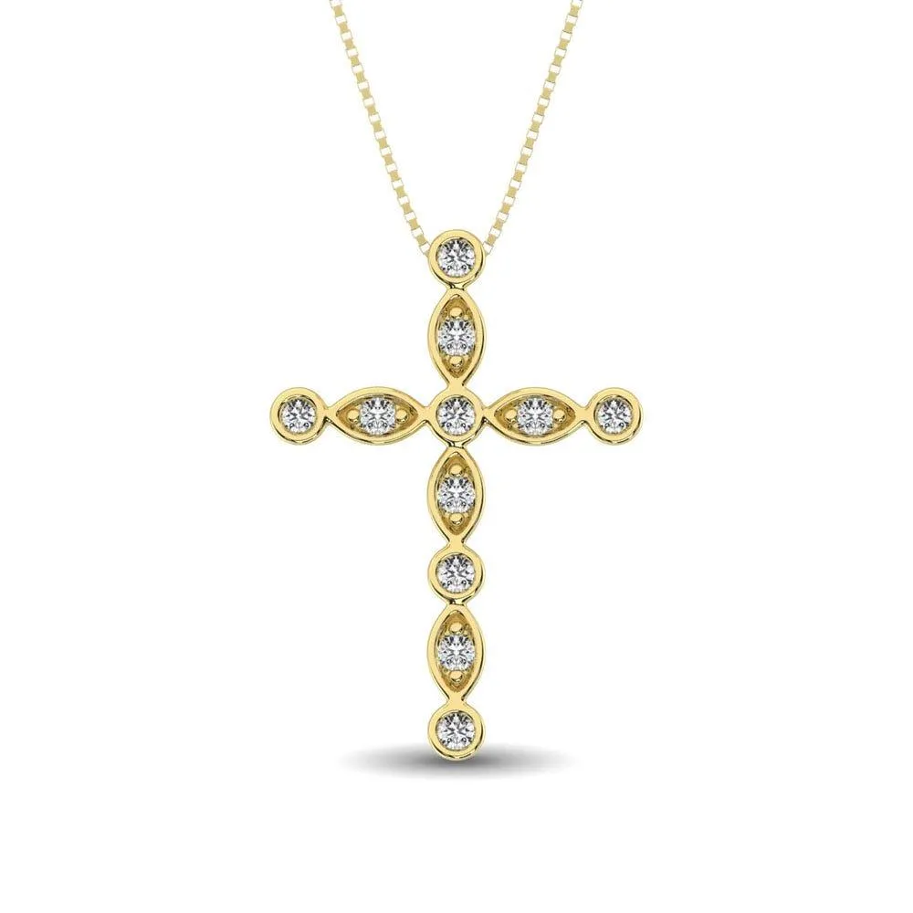 14K Yellow Gold 1/4 Ct.Tw. Diamond Cross Pendant