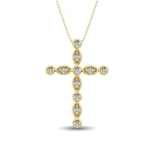 14K Yellow Gold 1/4 Ct.Tw. Diamond Cross Pendant