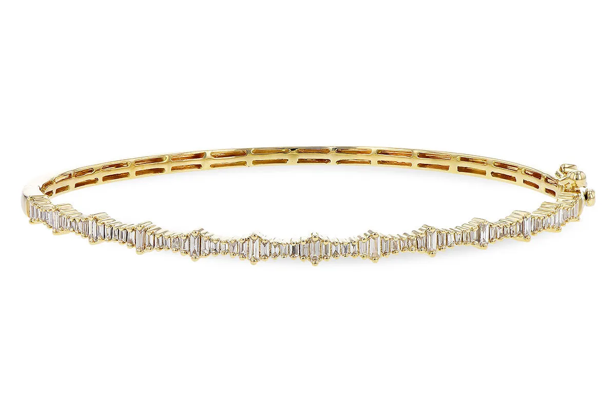 14K Yellow Gold Diamond Baguette Bangle Bracelet, 0.60Carat TW