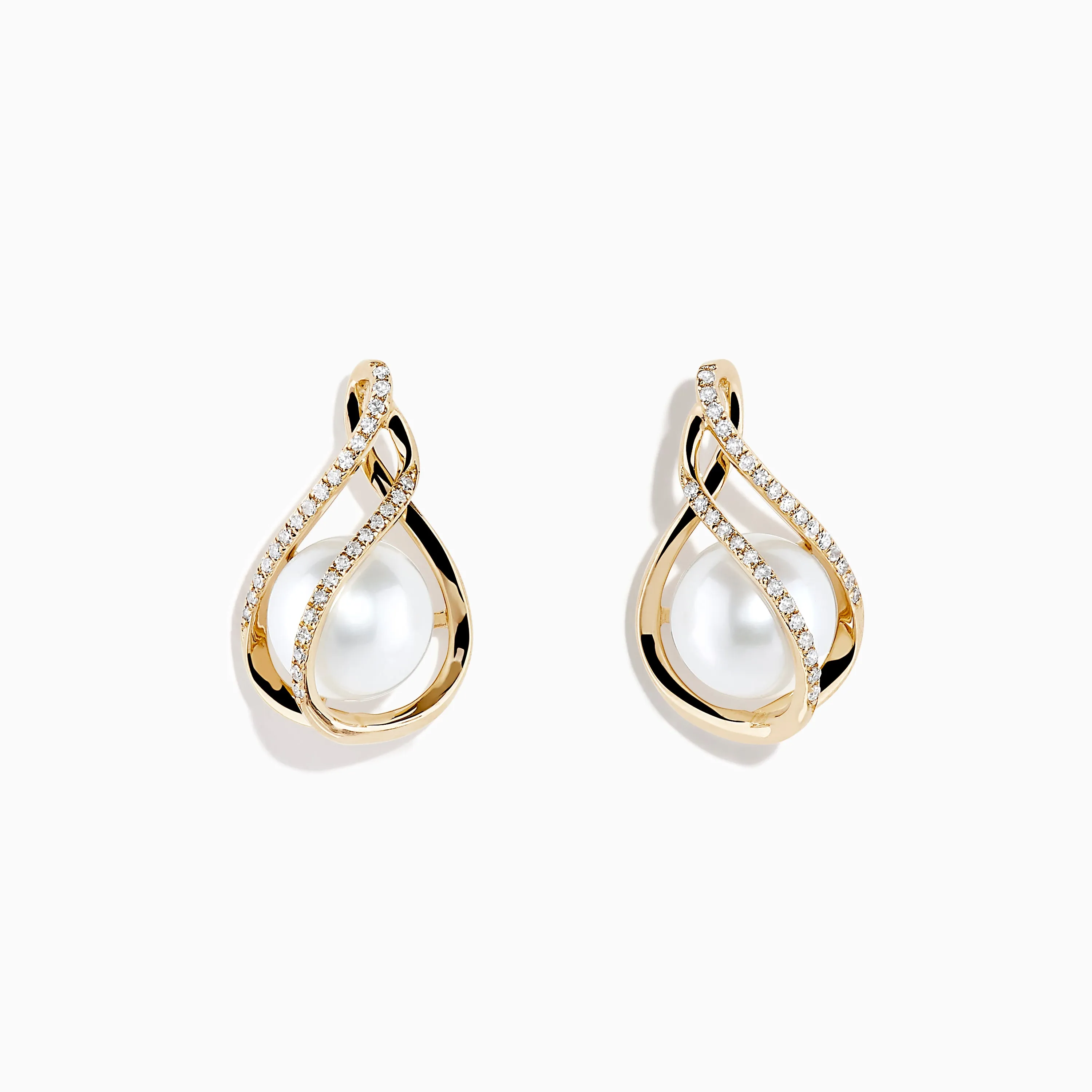 14K Yellow Gold Diamond Fresh Water Pearl Earrings