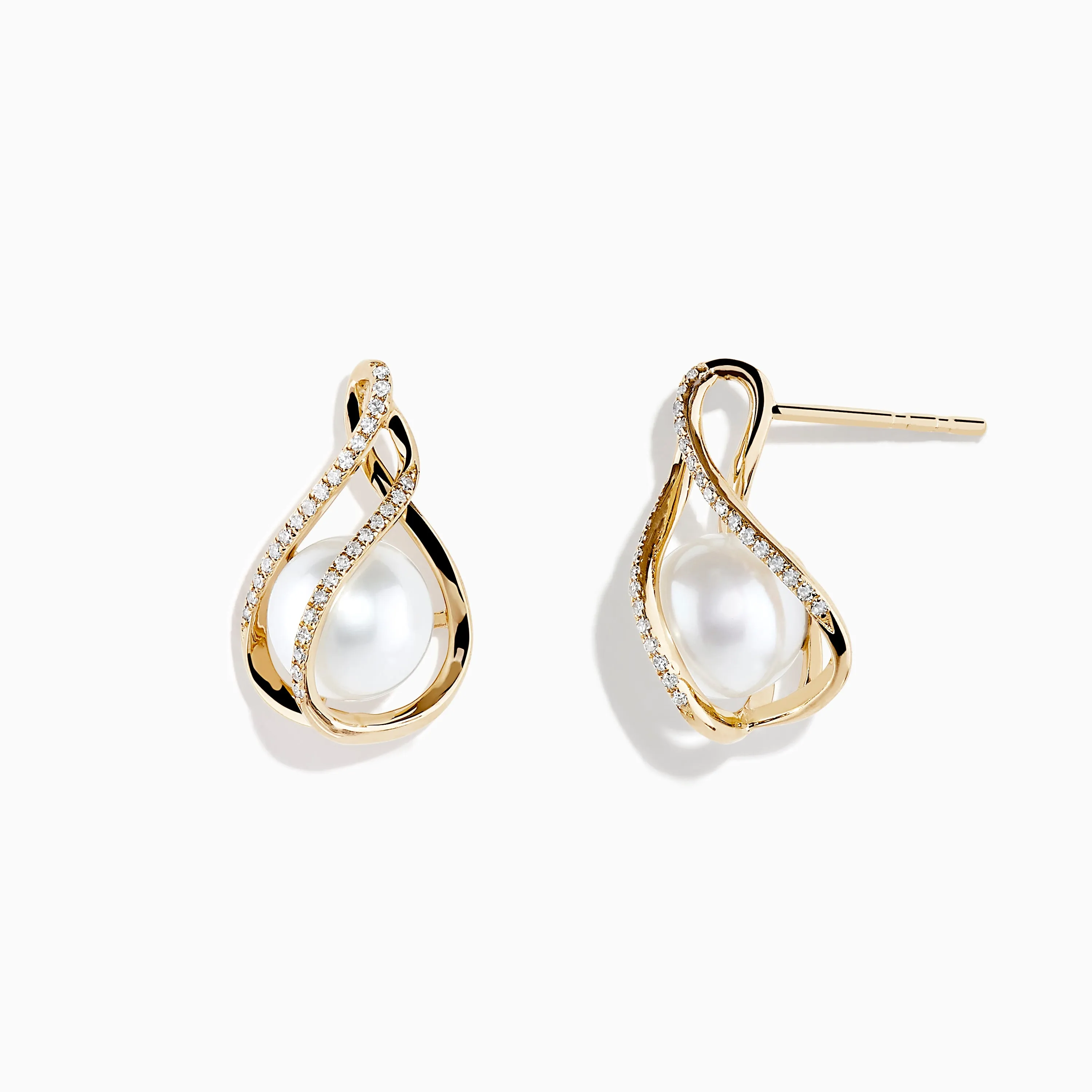 14K Yellow Gold Diamond Fresh Water Pearl Earrings