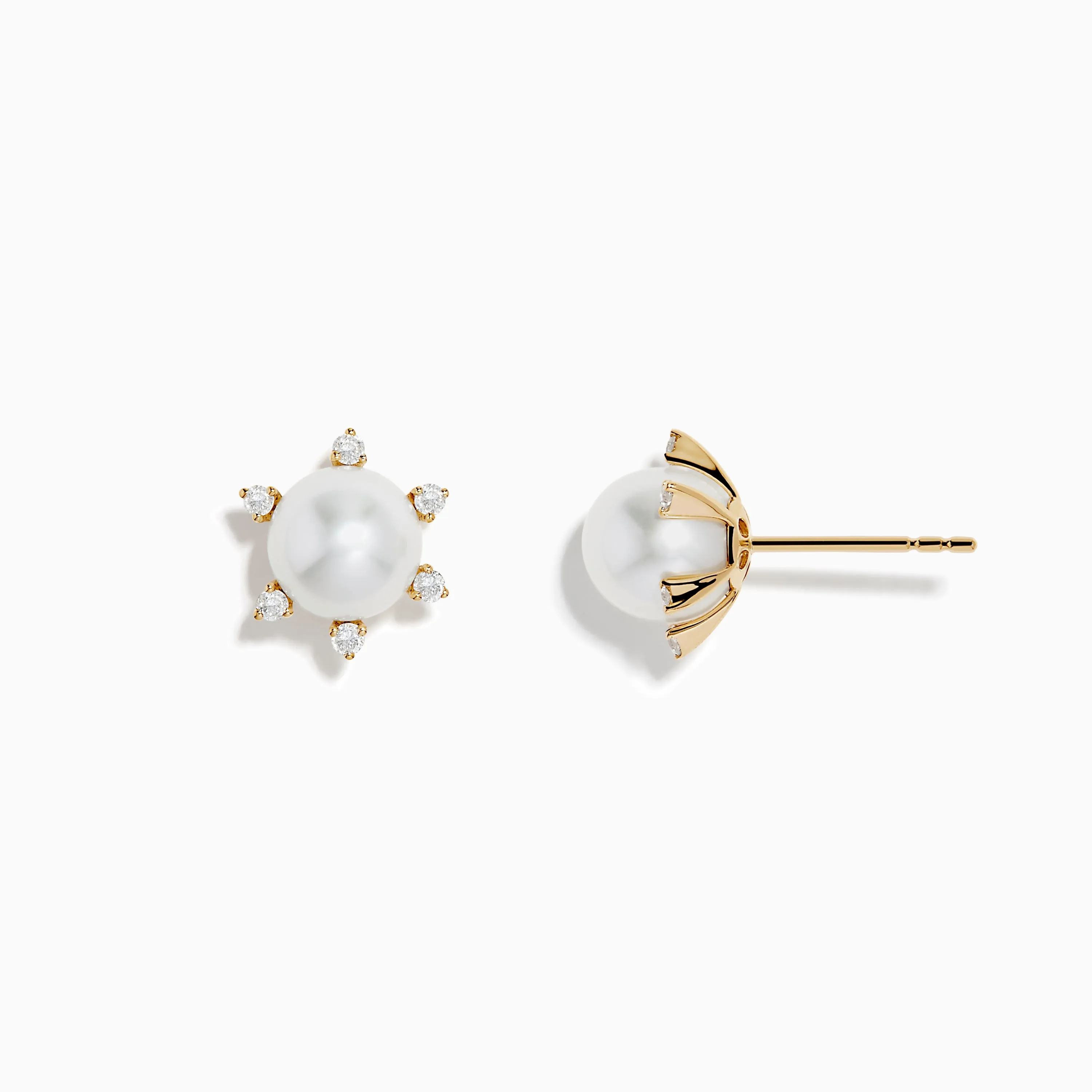 14K Yellow Gold Fresh Water Pearl and Diamond Earrings