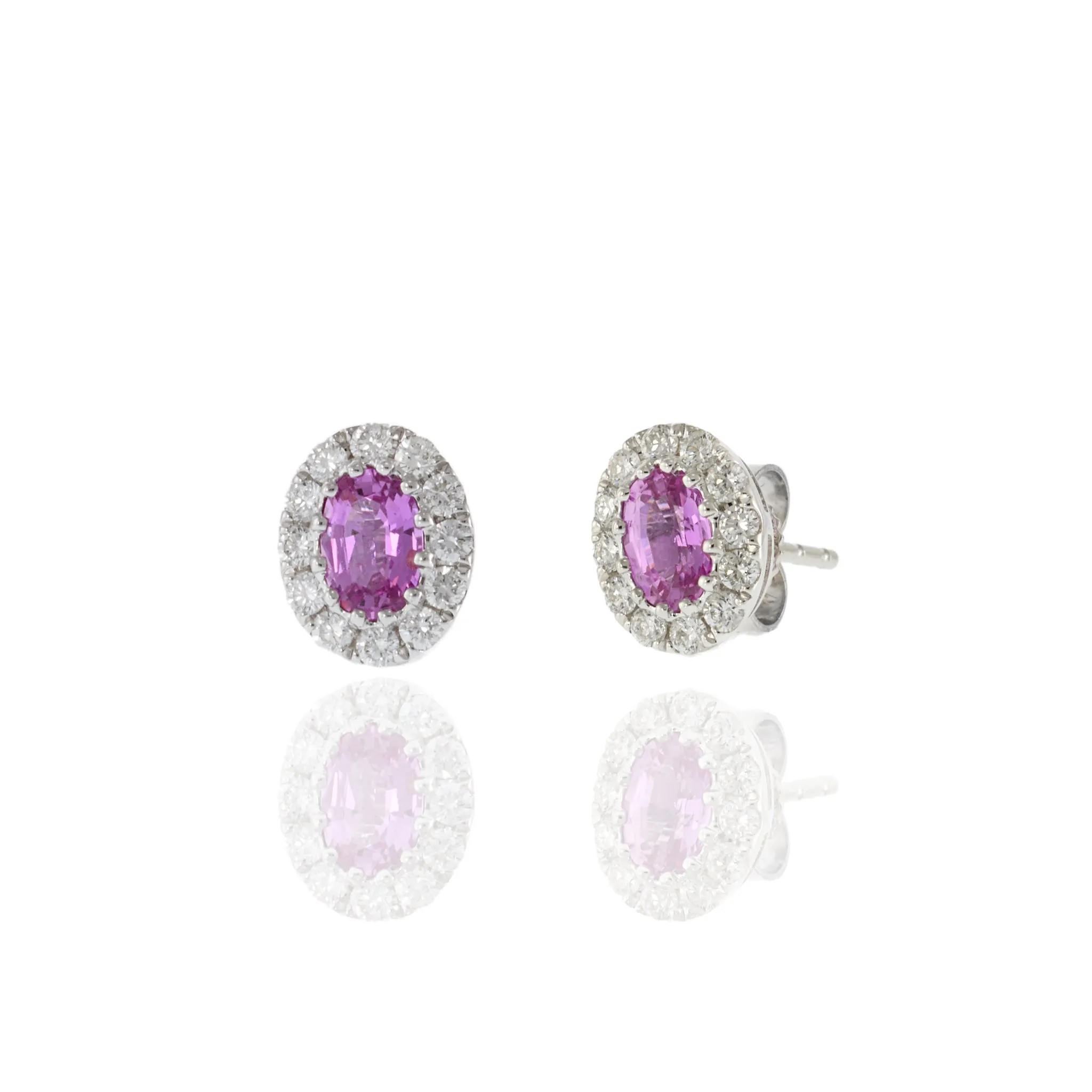 14KT White Gold Oval Pink Sapphires and Diamond Earrings