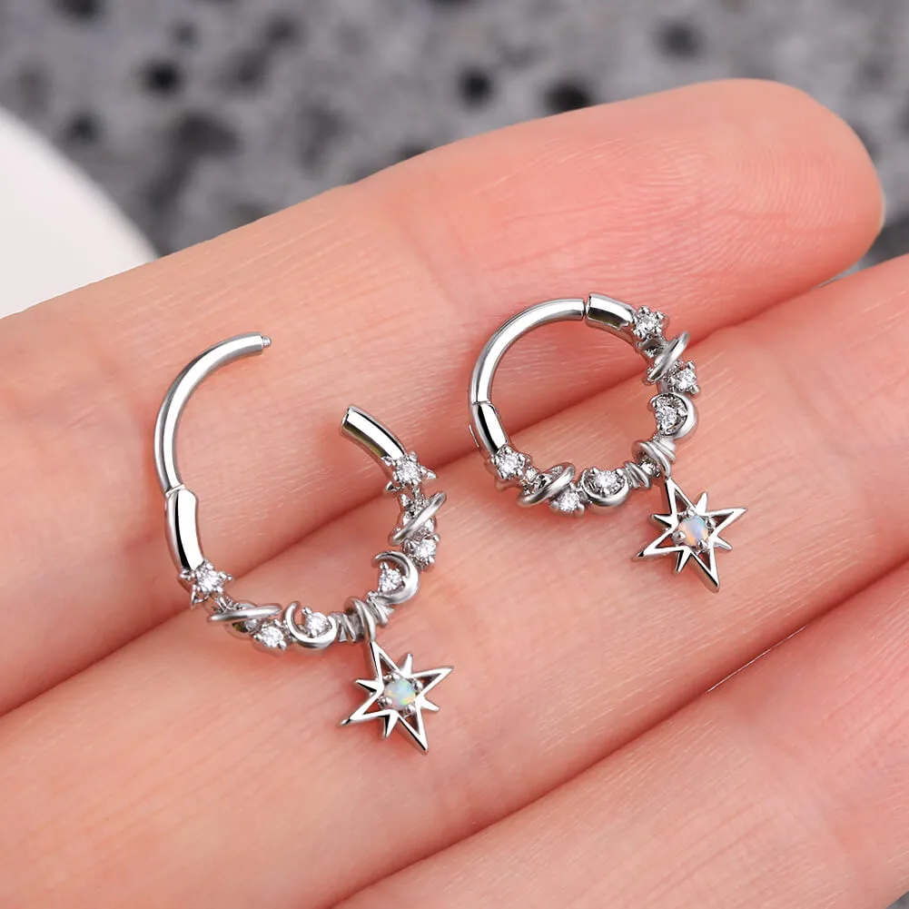 16G Star/Moon/Planet Dangle Septum Ring Helix Earrings