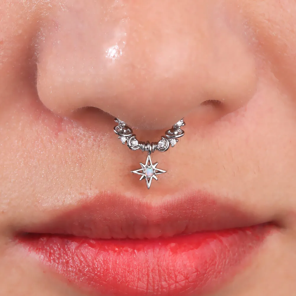 16G Star/Moon/Planet Dangle Septum Ring Helix Earrings