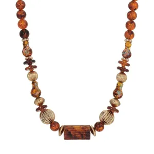 1928 Jewelry Alexandria Tortoise & Corrugated Bead Necklace 16"   3" Extender