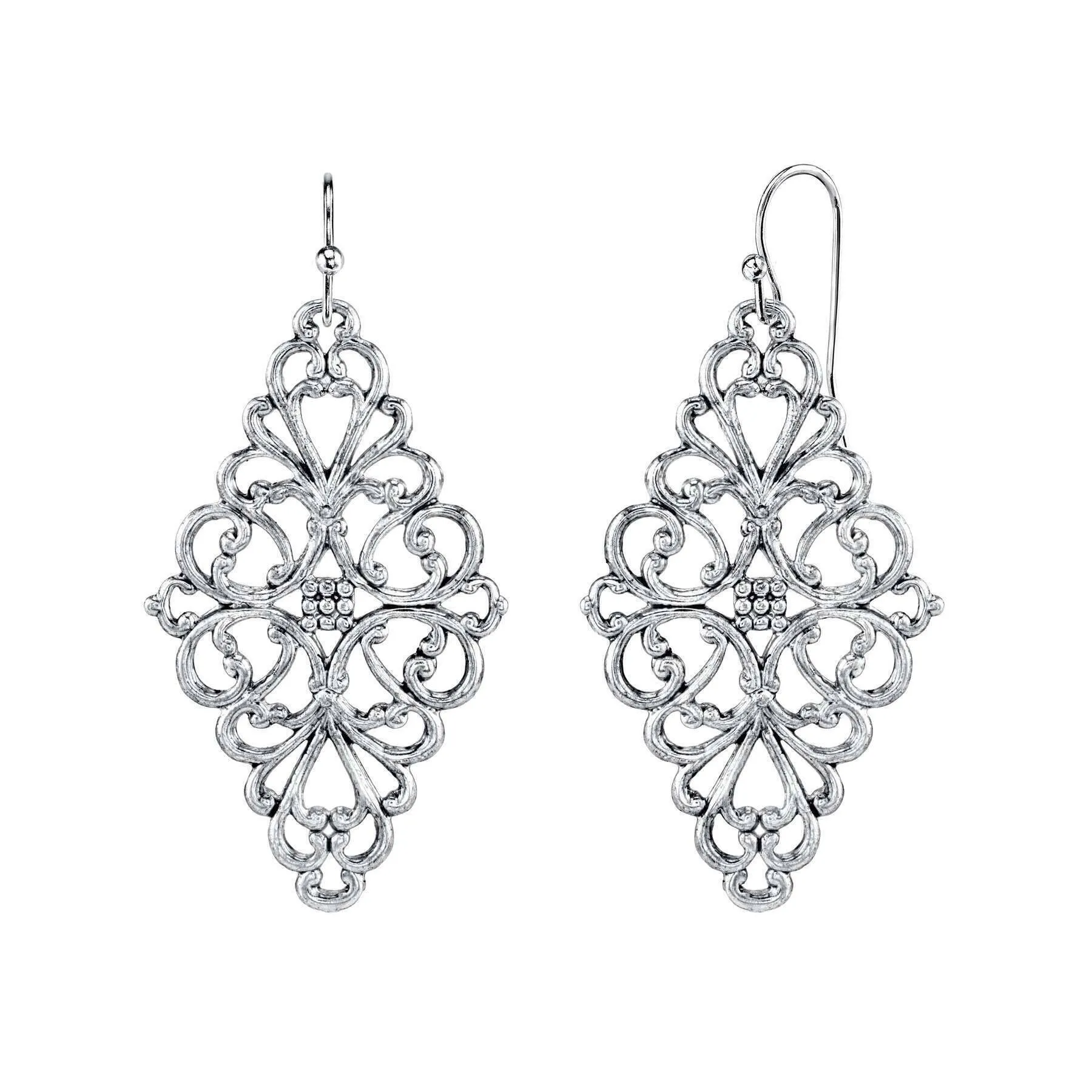 1928 Jewelry Filigree Diamond Drop Earrings