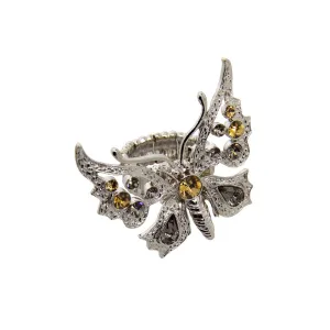 1928 Jewelry Light Topaz And Black Diamond Color Butterfly Stretch Ring