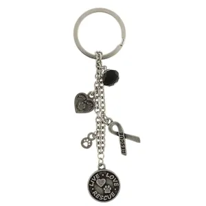 1928 Jewelry Live Love Rescue Ribbon Heart Charms Black Bead Key Ring