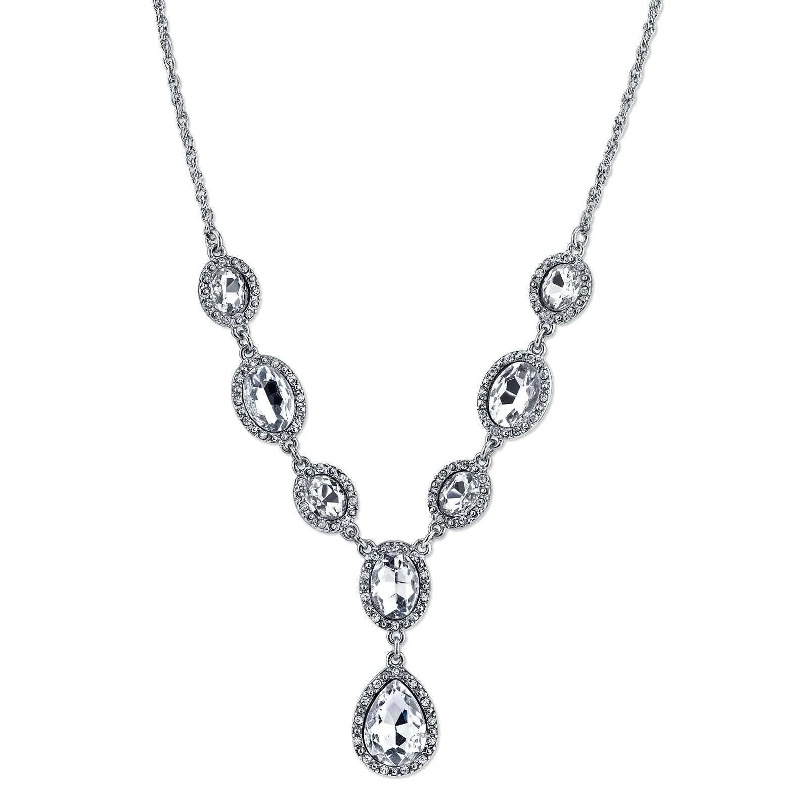 1928 Jewelry Multi Crystal Crystal Teardrop Y-Necklace 16"   3" Extender