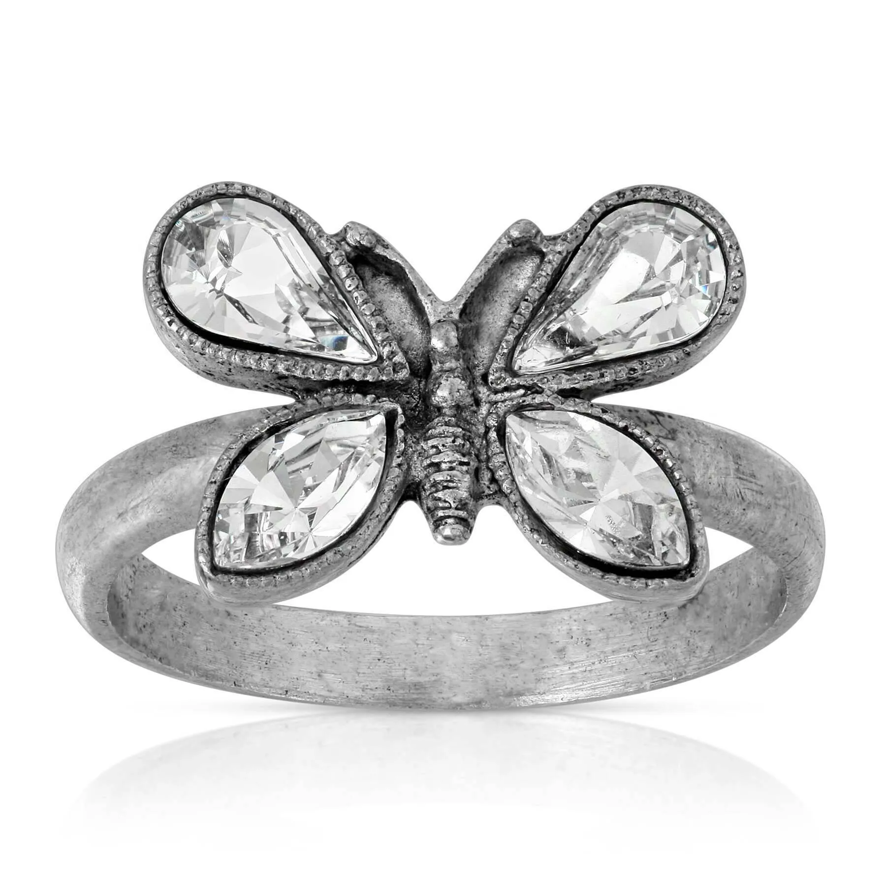 1928 Jewelry Pewter Crystal Butterfly Ring Size 7