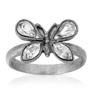 1928 Jewelry Pewter Crystal Butterfly Ring Size 7