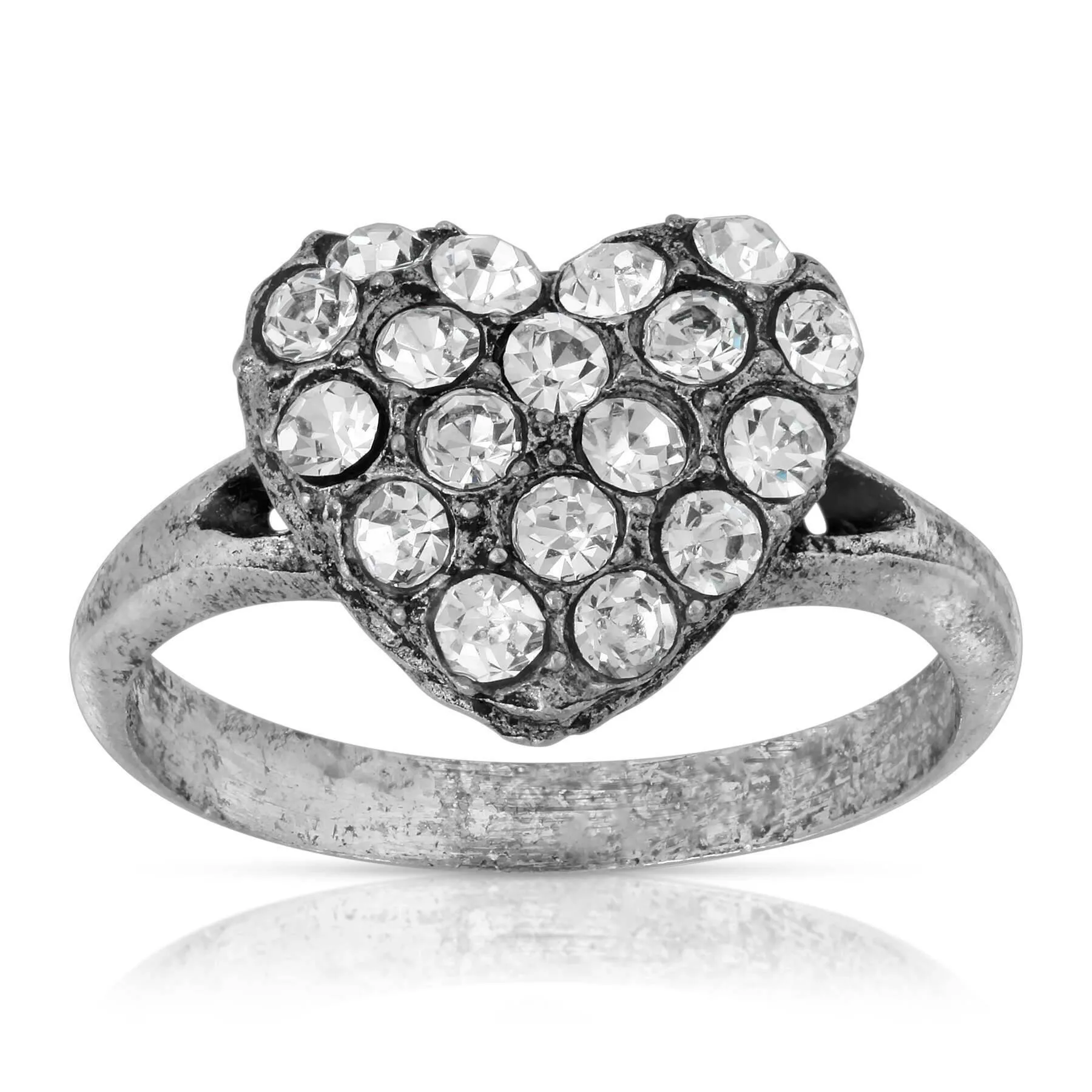 1928 Jewelry Pewter Crystal Pave Heart Ring Size 7