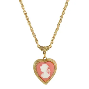 1928 Jewelry Pink Heart Cameo Locket Necklace 16"   3" Extender