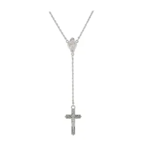 1928 Jewelry Silver Mother Mary And Crucifix Cross Y-Necklace 20"