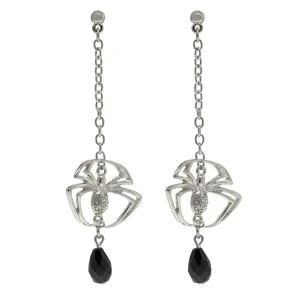 1928 Jewelry Spider Black Bead Drop Chain Earrings