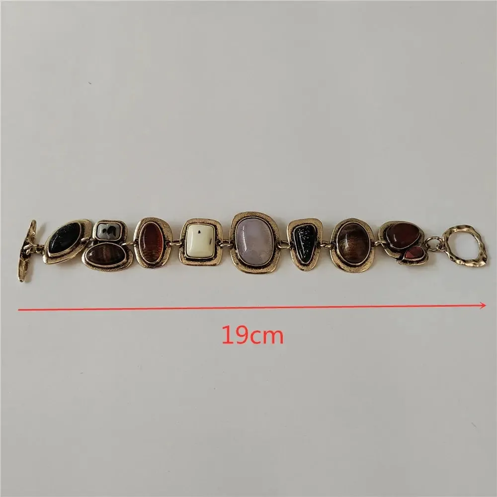 2024 New ZA Indian Ethnic Vintage Bracelet Women Fashion Boho Statement Charm Metal Hollow Links Resin Stone Bracelets Jewelry