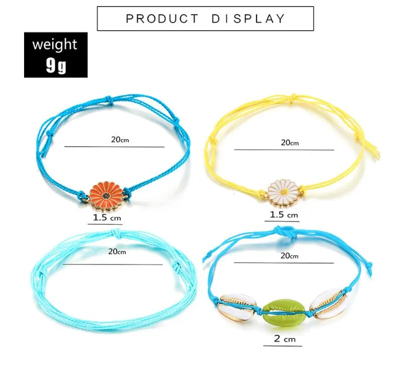 4Pcs Set Bohemian Colored Rope Flower Pendant Bracelet