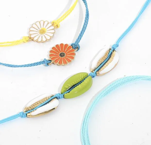 4Pcs Set Bohemian Colored Rope Flower Pendant Bracelet