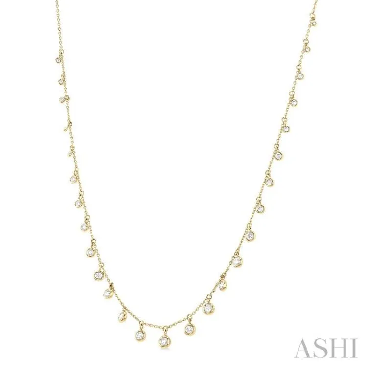 5/8 ctw Bezel Set Round Cut Diamond Station Necklace in 14K Yellow Gold