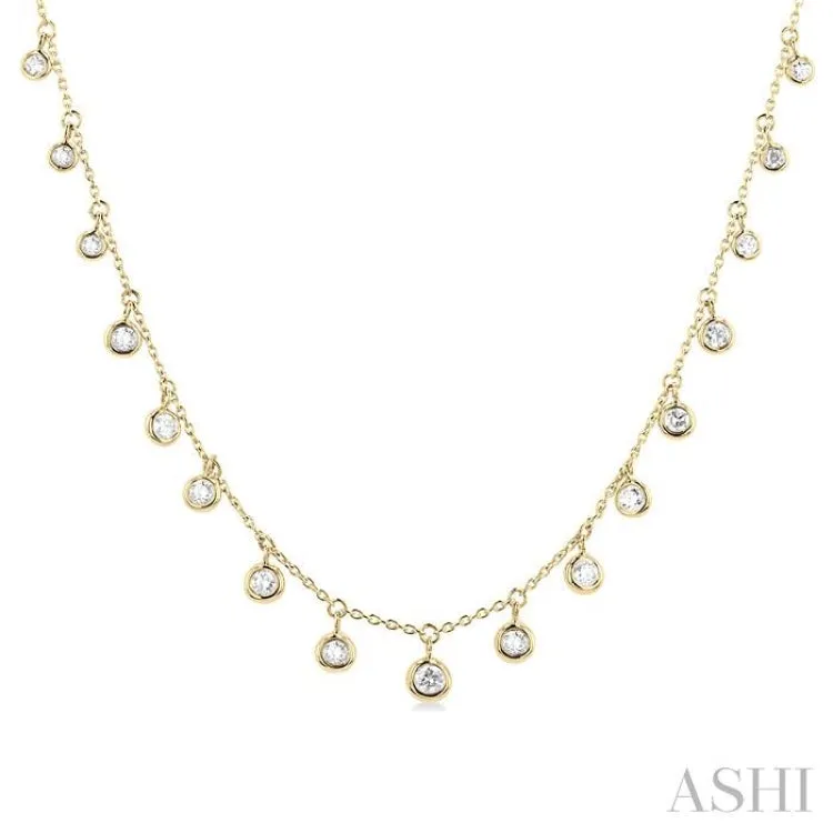 5/8 ctw Bezel Set Round Cut Diamond Station Necklace in 14K Yellow Gold