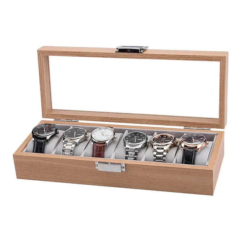 6 Grids Wooden Watch Display Case Holder Box Skw147