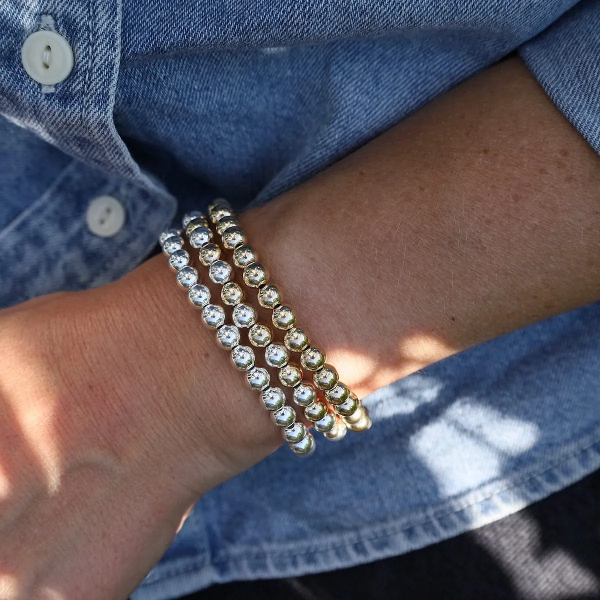 6mm Classic Ball Bracelet in Silver, Gold, or Two Tone