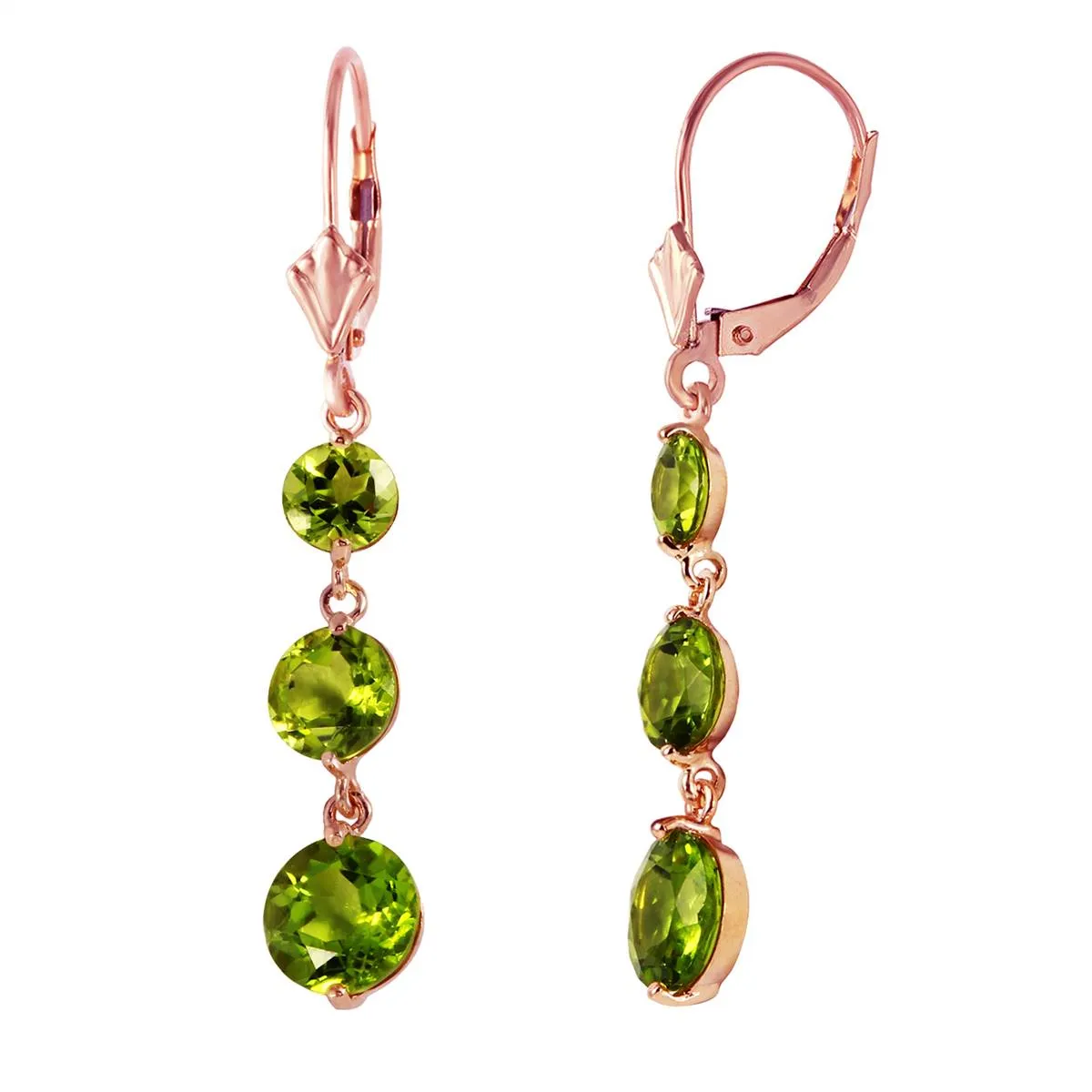 7.2 Carat 14K Solid Rose Gold Drop Earrings Peridot