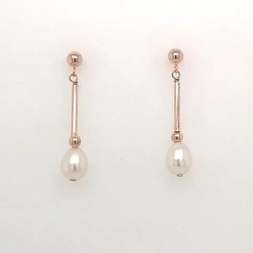 9ct Rose Gold Drop Pearl Earrings