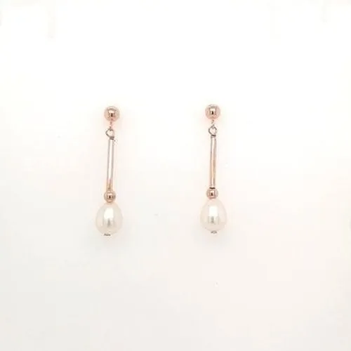 9ct Rose Gold Drop Pearl Earrings