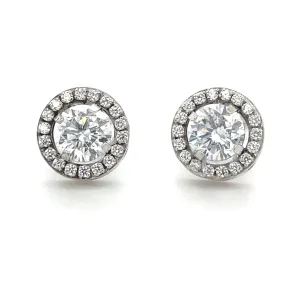 9ct White Gold Cz Halo Stud Earrings