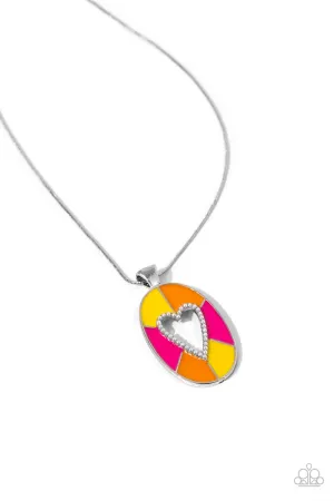 Airy Affection - Multi - Pink, Orange, and Yellow Pearl Heart Cutout Paparazzi Short Necklace