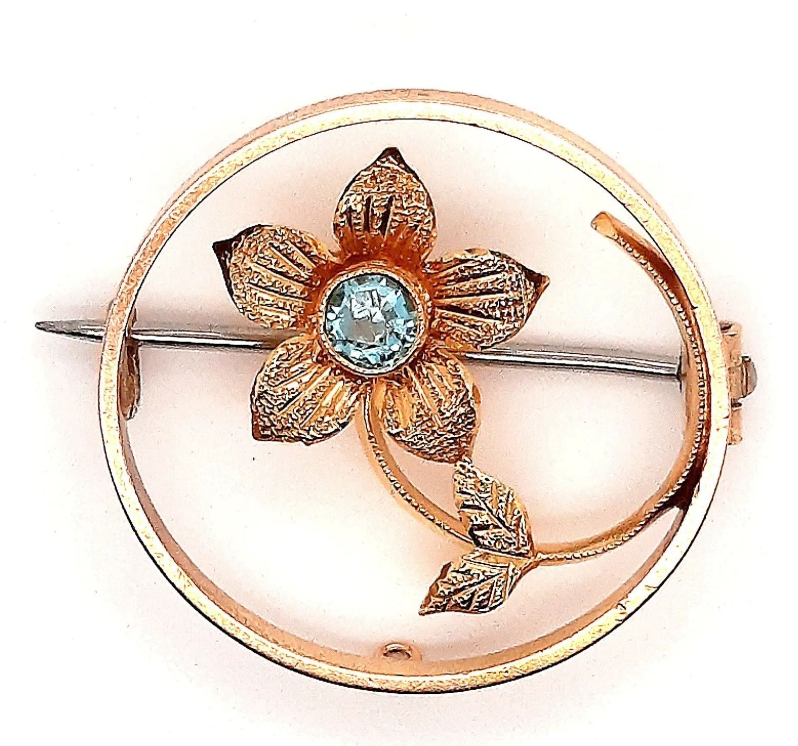 Antique 15ct Yellow Gold Garnet Flower Brooch Circa 1900