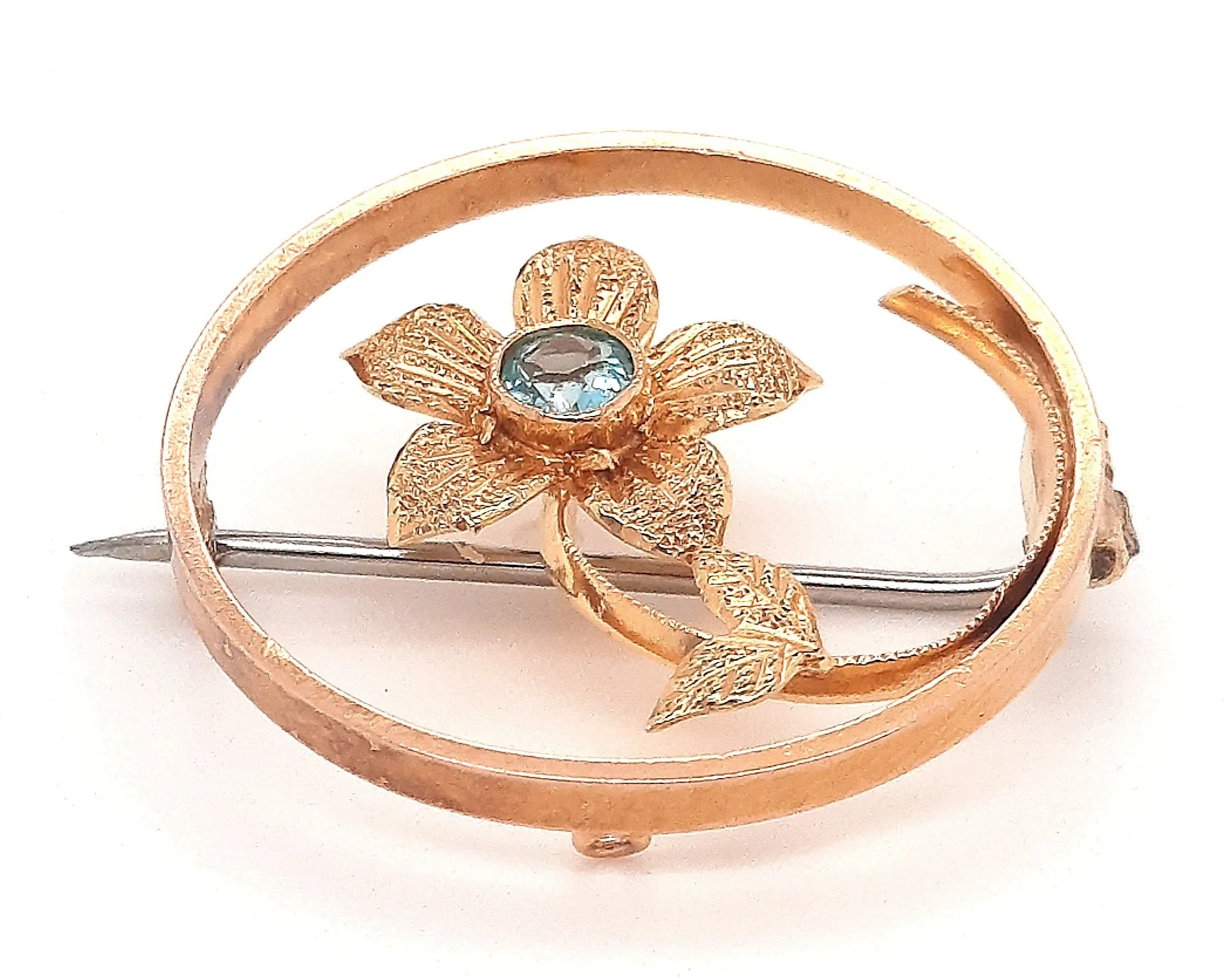 Antique 15ct Yellow Gold Garnet Flower Brooch Circa 1900