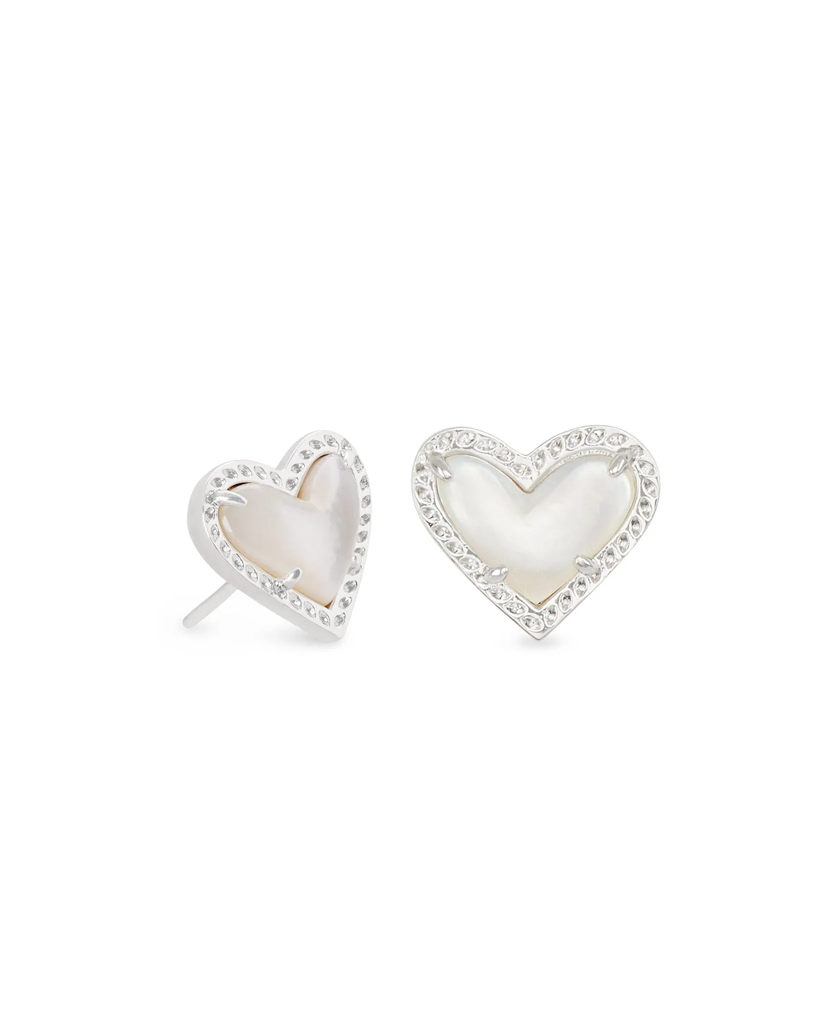 Ari Heart Rhodium Stud Earring in Ivory MOP