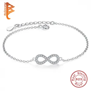 Authentic New Brand Women Infinity Bracelet 925 Sterling Silver CZ Crystal Charm Bracelet For Women Wedding Jewelry Gift YS1001