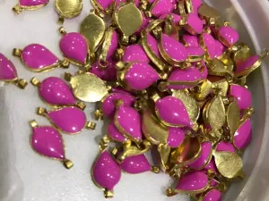 Baby Pink Drop Metal Kundan Stone (With Enamel- 12x6 mm)