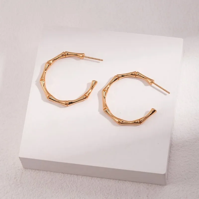 Bamboo Hoop Earrings-Sterling Silver